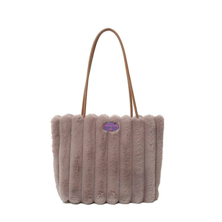 Coffee color Faux Fur Tote Bag with Large Capacity, Soft Plush Material & Adjustable Handle – Stylish Shoulder Handbag for Women, Perfect for Daily Commute and Casual Wear - Image 1