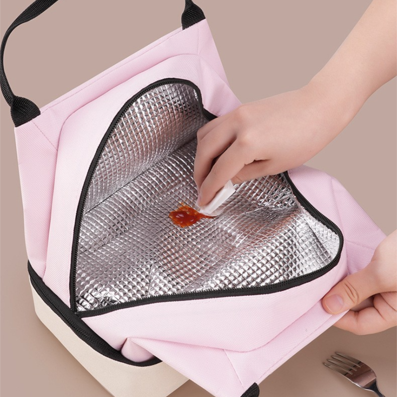 Pink Double-Layer Insulated Lunch Bag with Aluminum Foil Lining, Thermal Food Carrier for Hot & Cold Meals – Large Capacity, Reusable & Easy to Clean - Image 7