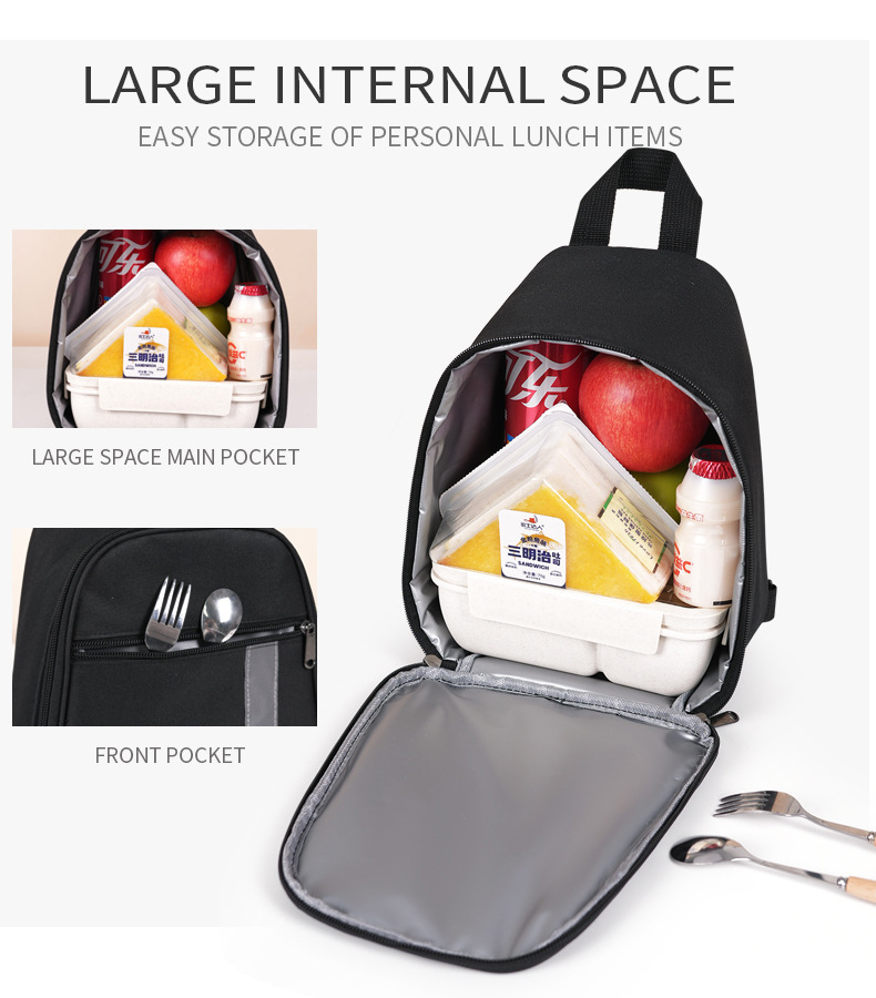 Grey Portable Insulated Lunch Bag with Thick Aluminum Foil Lining – Oxford Fabric Thermal Food Carrier for Work, School, Travel & Outdoor Use - Image 5