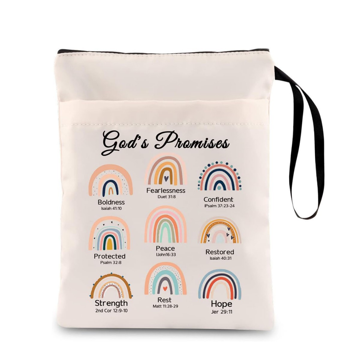 Rainbow Zippered Book Sleeve with Printed Design – Waterproof Protective Cover for Books, Ideal for Readers and Students with Extra Pocket & Carry Strap - Image 1