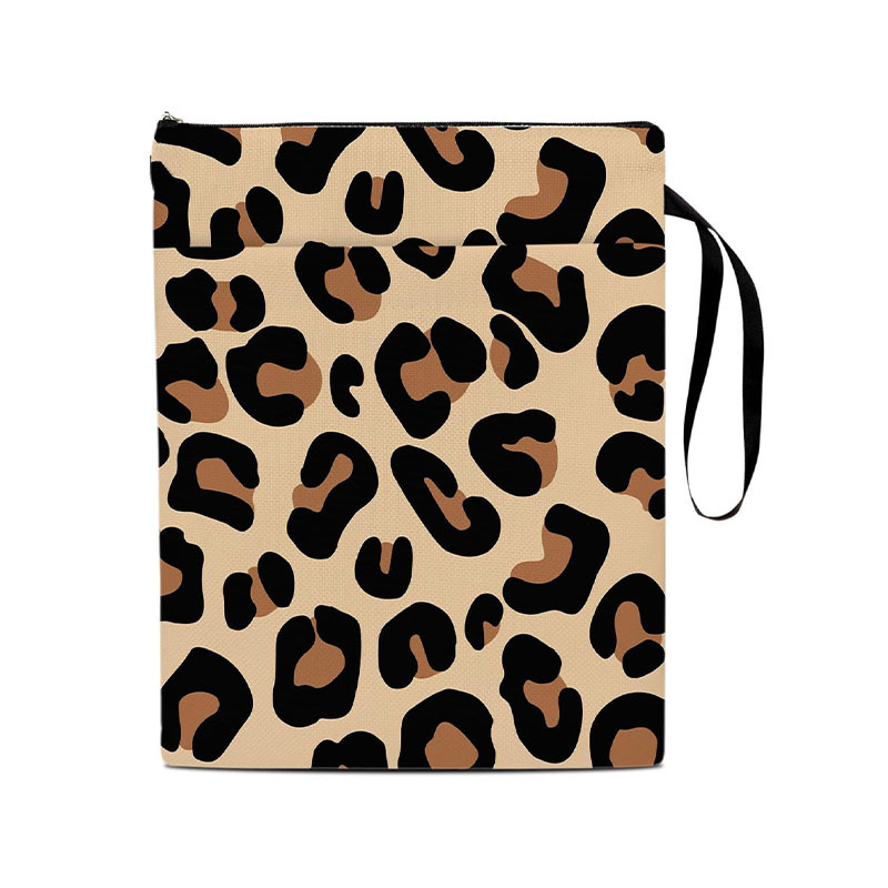 Leopard print Zippered Book Sleeve with Printed Design – Waterproof Protective Cover for Books, Ideal for Readers and Students with Extra Pocket & Carry Strap - Image 1