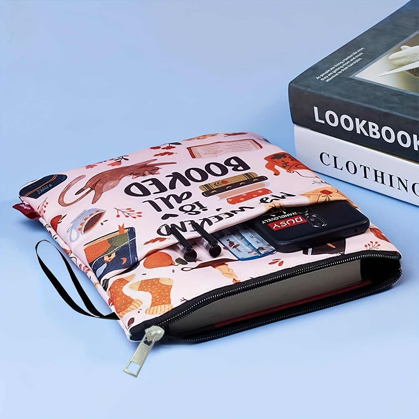 Cats books Zippered Book Sleeve with Printed Design – Waterproof Protective Cover for Books, Ideal for Readers and Students with Extra Pocket & Carry Strap - Image 4