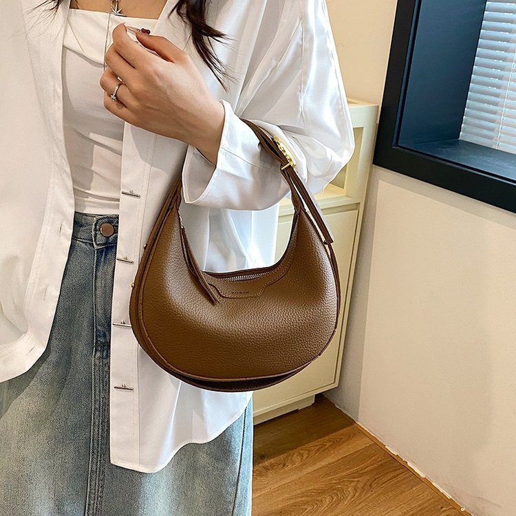 Brown Women's New Fashion Crescent Bag – Stylish Single Shoulder Crossbody Handbag with Wear-Resistant Base and Smooth Zipper, Perfect for Casual & Daily Use - Image 1