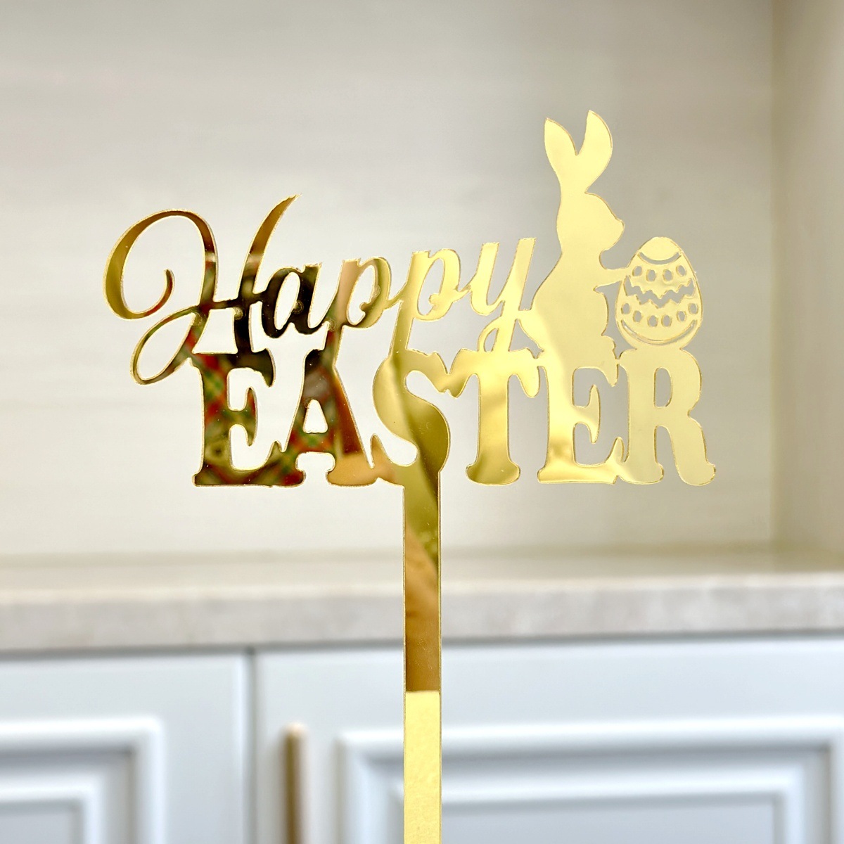 10-Piece Set of Elegant Easter Cake Toppers – Gold Acrylic 