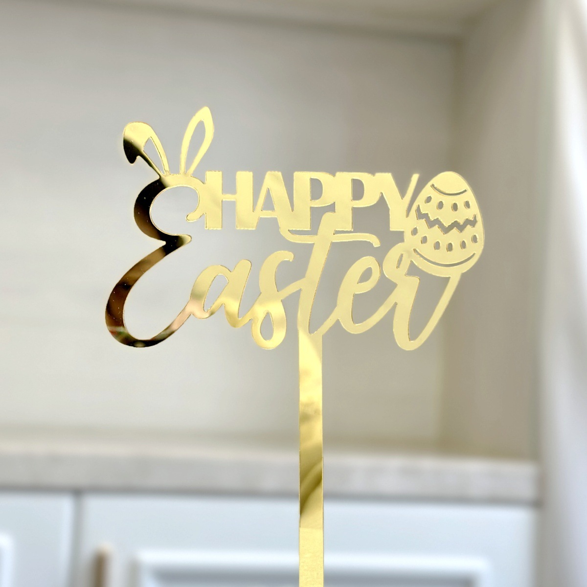 10-Piece Set of Elegant Easter Cake Toppers – Gold Acrylic 