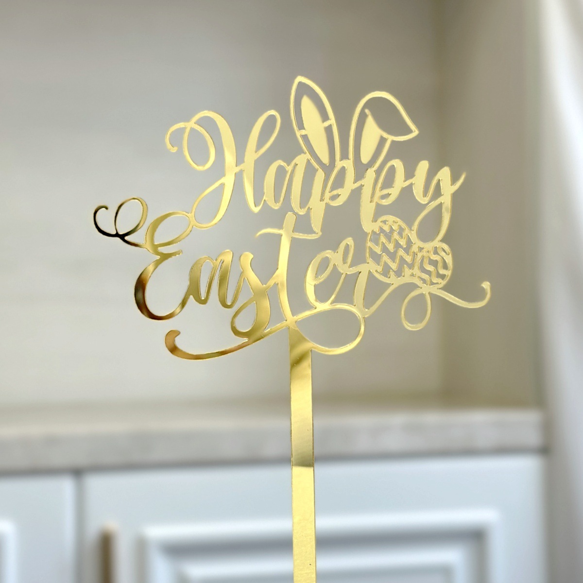 10-Piece Set of Elegant Easter Cake Toppers – Gold Acrylic 