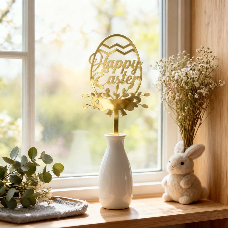 10-Piece Set of Elegant Easter Cake Toppers – Gold Acrylic 