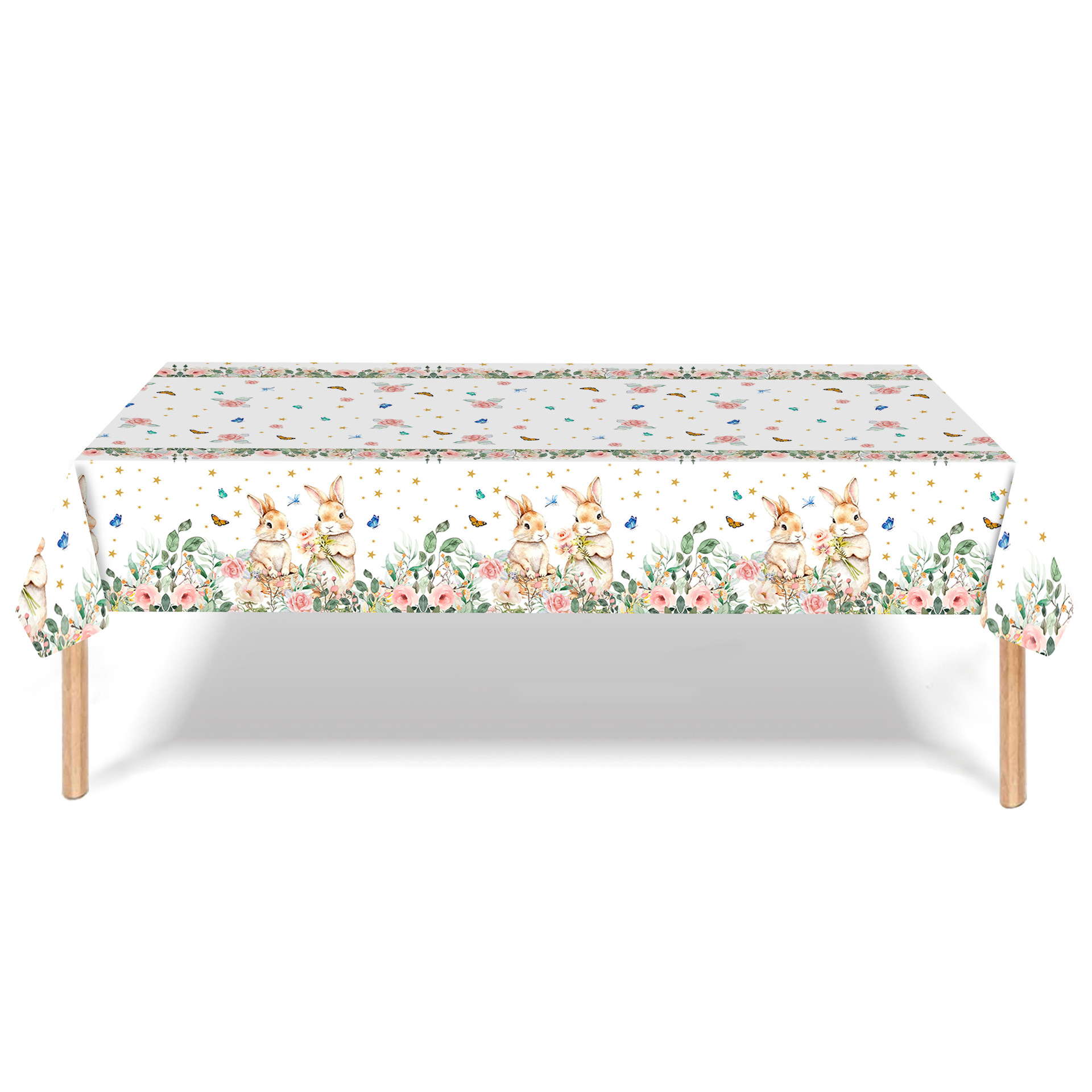 Easter Party Decoration Set – Floral Bunny Tablecloth 137x274cm + Happy Easter Banner, Spring-Themed Decor for Festive Gatherings - Image 2