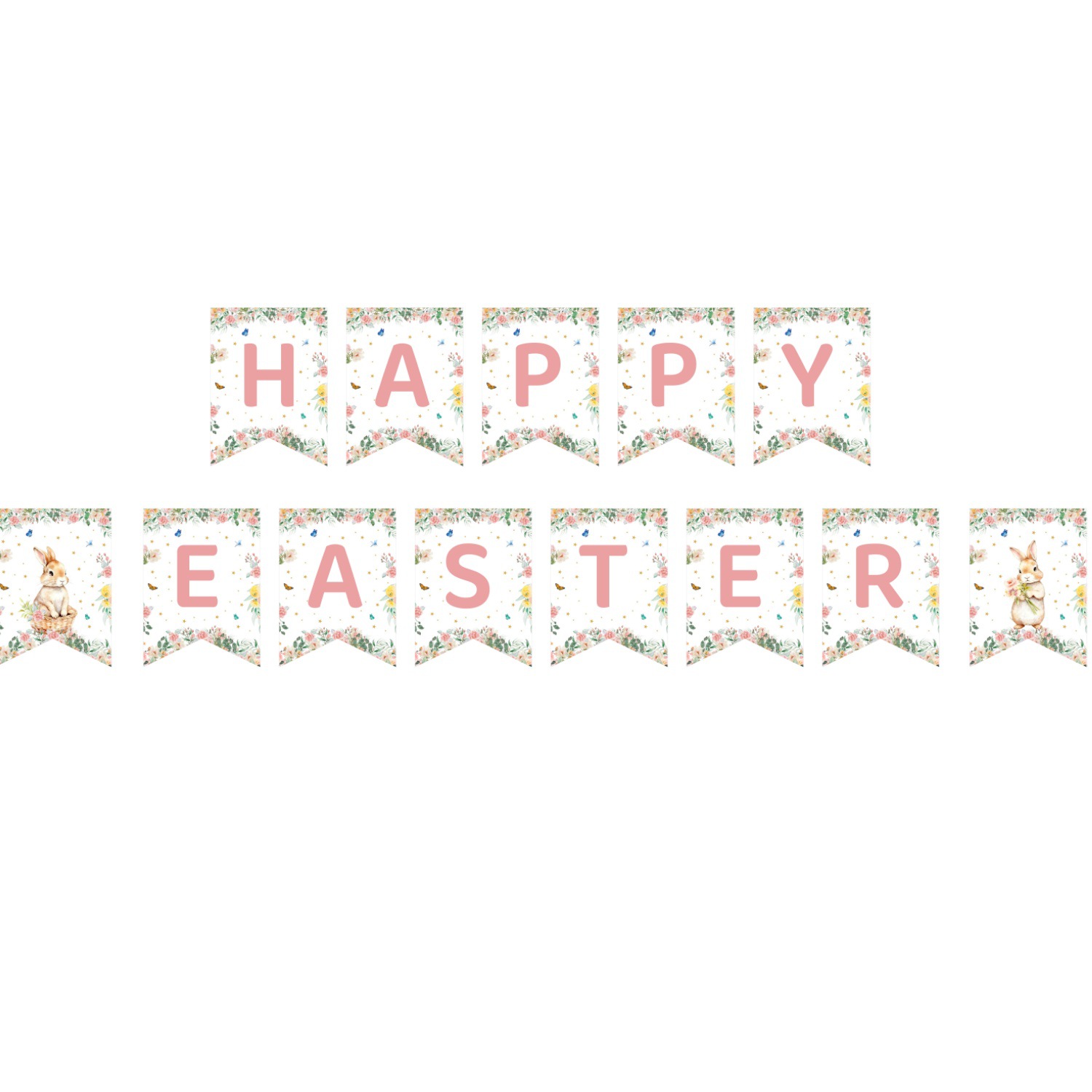 Easter Party Decoration Set – Floral Bunny Tablecloth 137x274cm + Happy Easter Banner, Spring-Themed Decor for Festive Gatherings - Image 3