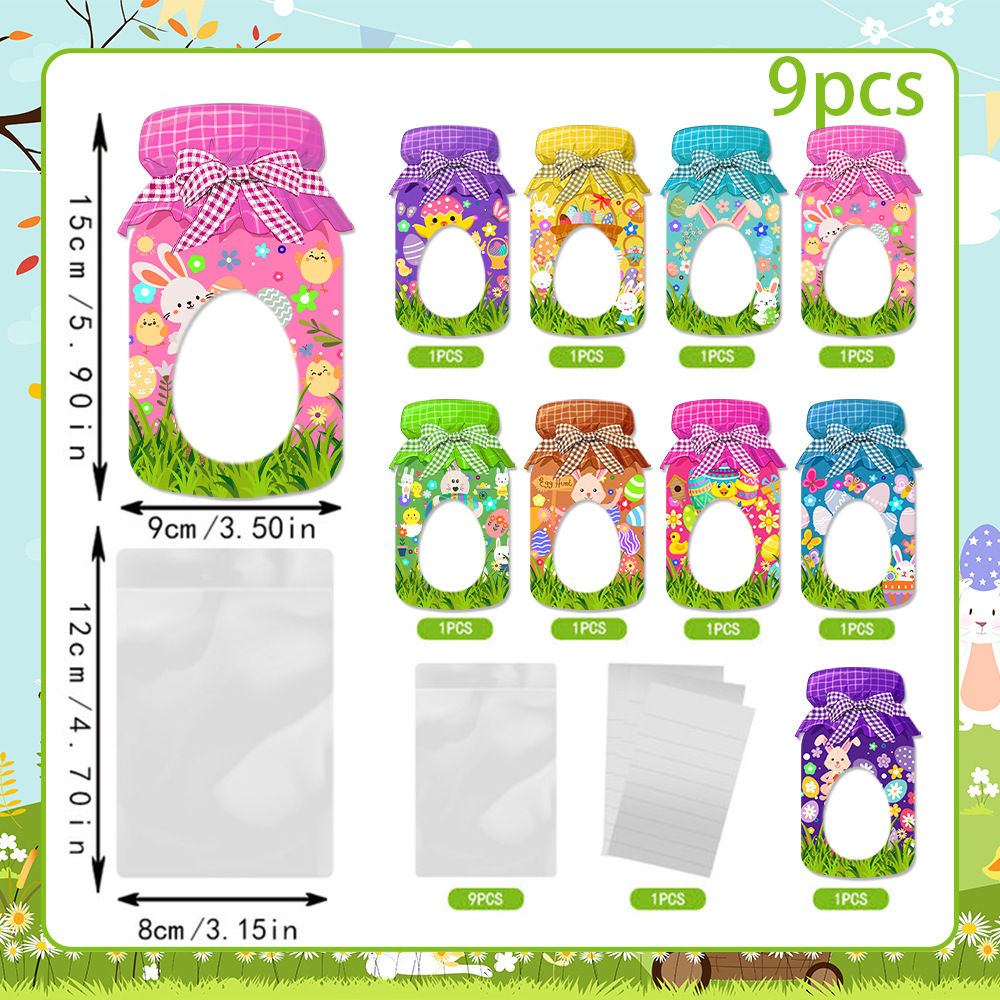 27-Piece Easter Treat Bag Set – 9 Unique Designs, 3 of Each, Jar-Style Candy Bags with Window for Party Favors and Holiday Gifts - Image 1