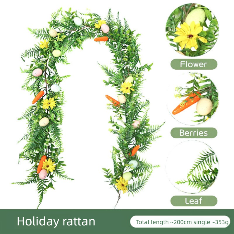 Easter Artificial Garland – 200cm Decorative Vine with Eggs, Carrots, Flowers and Leaves for Table Centerpiece or Party Decoration - Image 1