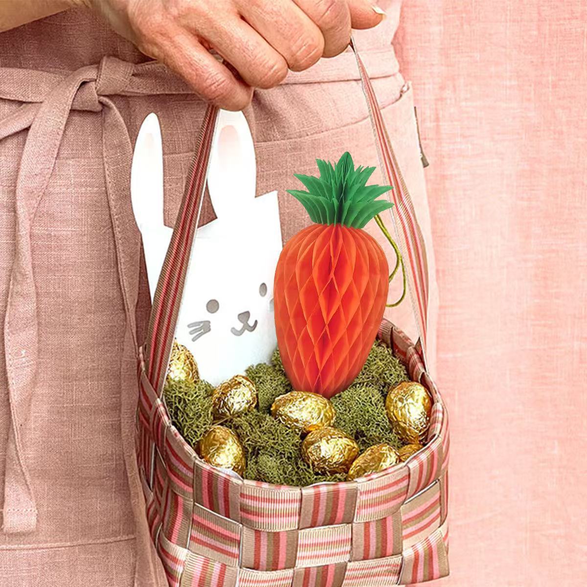 Easter Carrot Honeycomb Decorations – 10-Piece Set of 15cm Paper Carrots, Hanging Ornaments for Party and Home Decoration - Image 1