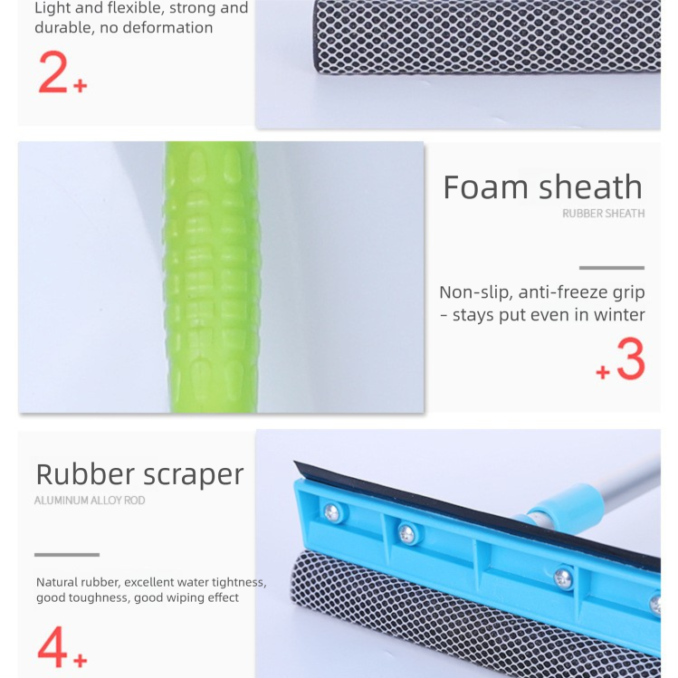 Pink Home Window Cleaner – Adjustable Aluminum Alloy Glass Scraper with Dual-Sided Sponge and Rubber Blade, Easy-to-Use Window Cleaning Tool - Image 3