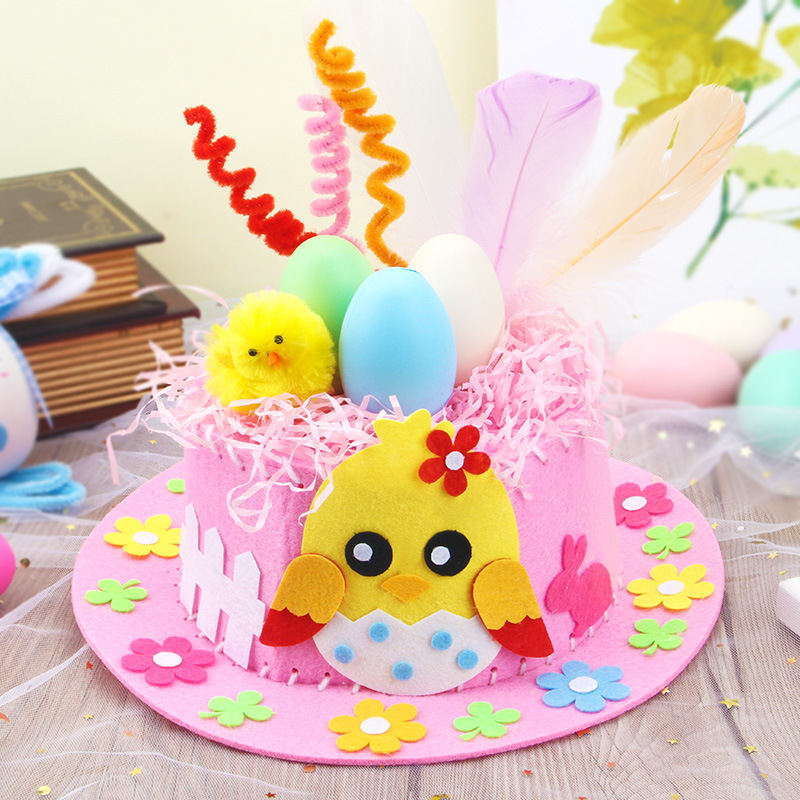 Pink DIY Easter Hat Craft Kit – Kids’ Handmade Decoration Set with Accessories for Easter Parties, School Activities and Home Crafts - Image 1