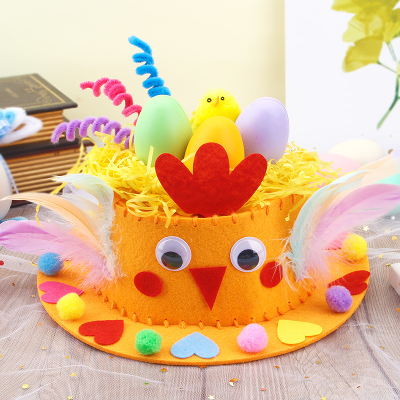 Orange DIY Easter Hat Craft Kit – Kids’ Handmade Decoration Set with Accessories for Easter Parties, School Activities and Home Crafts - Image 1