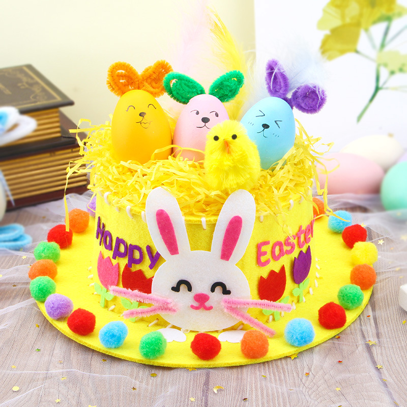 Yellow DIY Easter Hat Craft Kit – Kids’ Handmade Decoration Set with Accessories for Easter Parties, School Activities and Home Crafts - Image 1