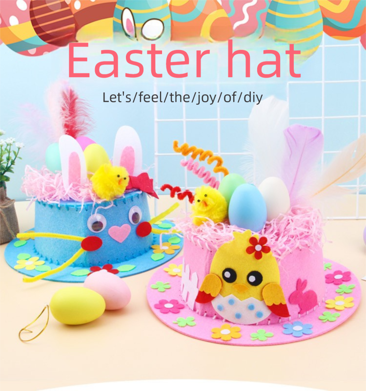 Yellow DIY Easter Hat Craft Kit – Kids’ Handmade Decoration Set with Accessories for Easter Parties, School Activities and Home Crafts - Image 2