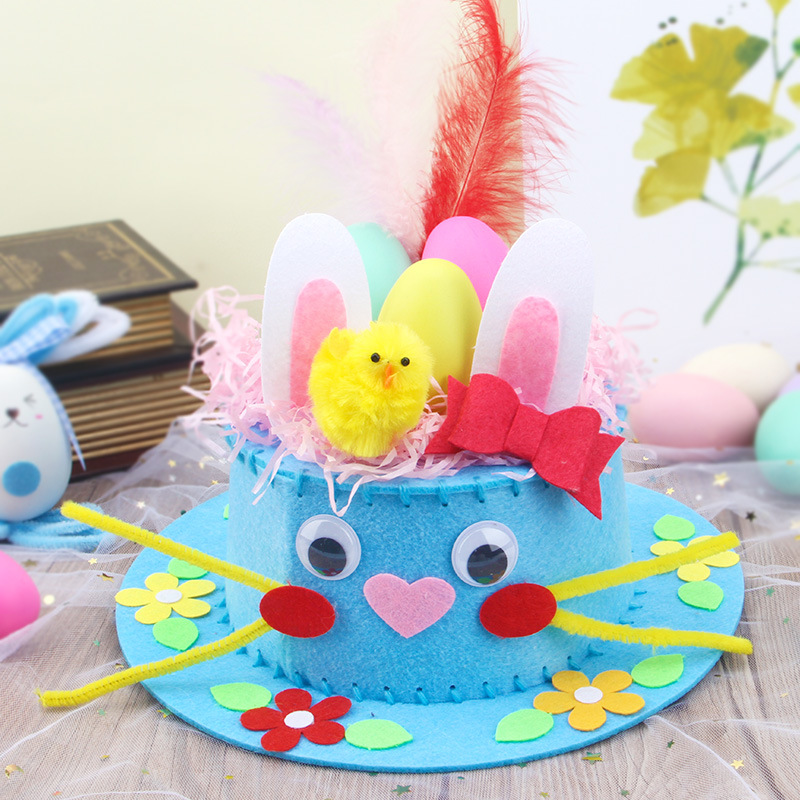 Blue DIY Easter Hat Craft Kit – Kids’ Handmade Decoration Set with Accessories for Easter Parties, School Activities and Home Crafts - Image 1