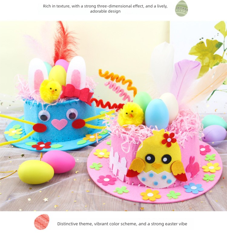 Blue DIY Easter Hat Craft Kit – Kids’ Handmade Decoration Set with Accessories for Easter Parties, School Activities and Home Crafts - Image 6