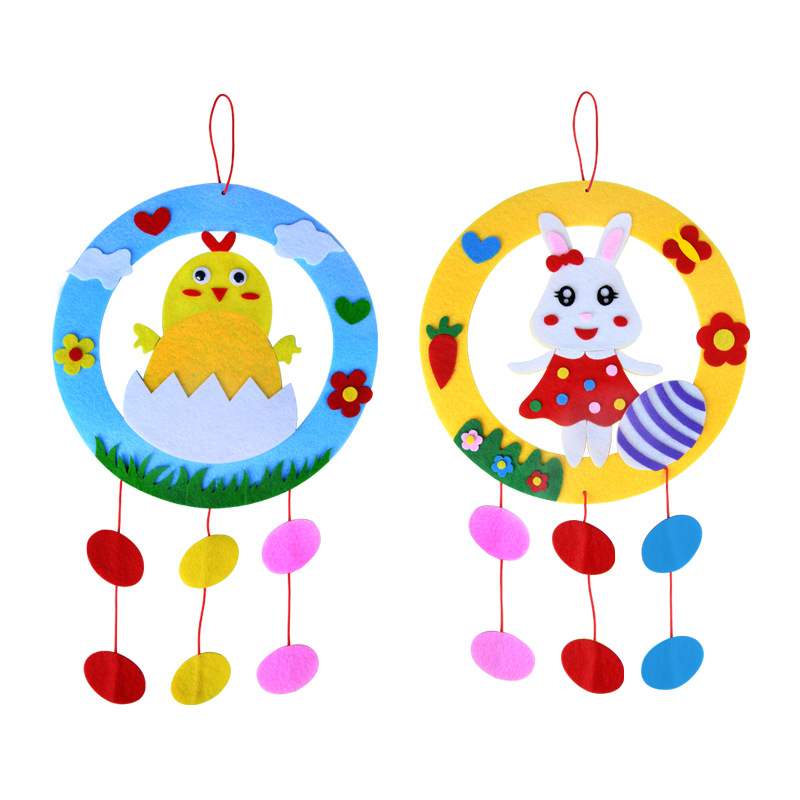 2-Piece Easter Kids Craft Decoration Set – DIY Hanging Ornaments Featuring Bunny and Chick Designs - Image 1