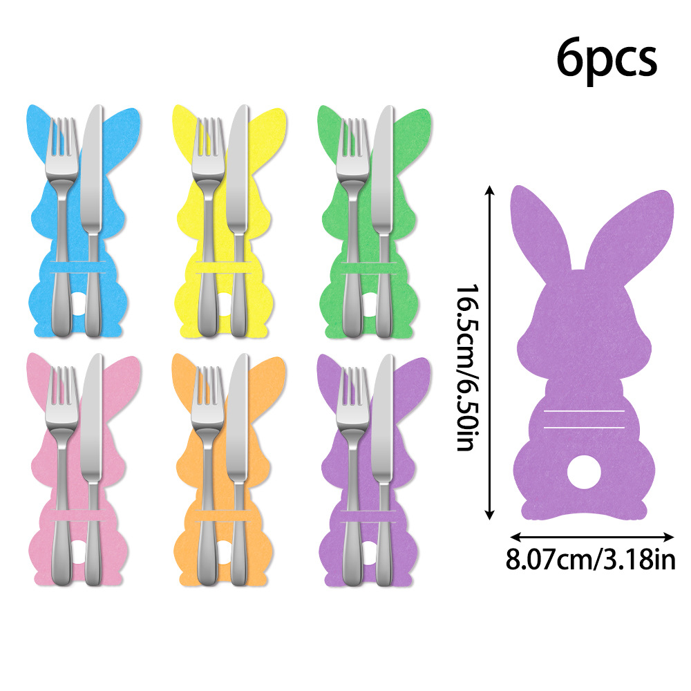Rabbit 18-Piece Easter Cutlery Holders Set – 3 Identical Sets of 6, Festive Tableware Decor for Holiday Dining and Party Use - Image 1