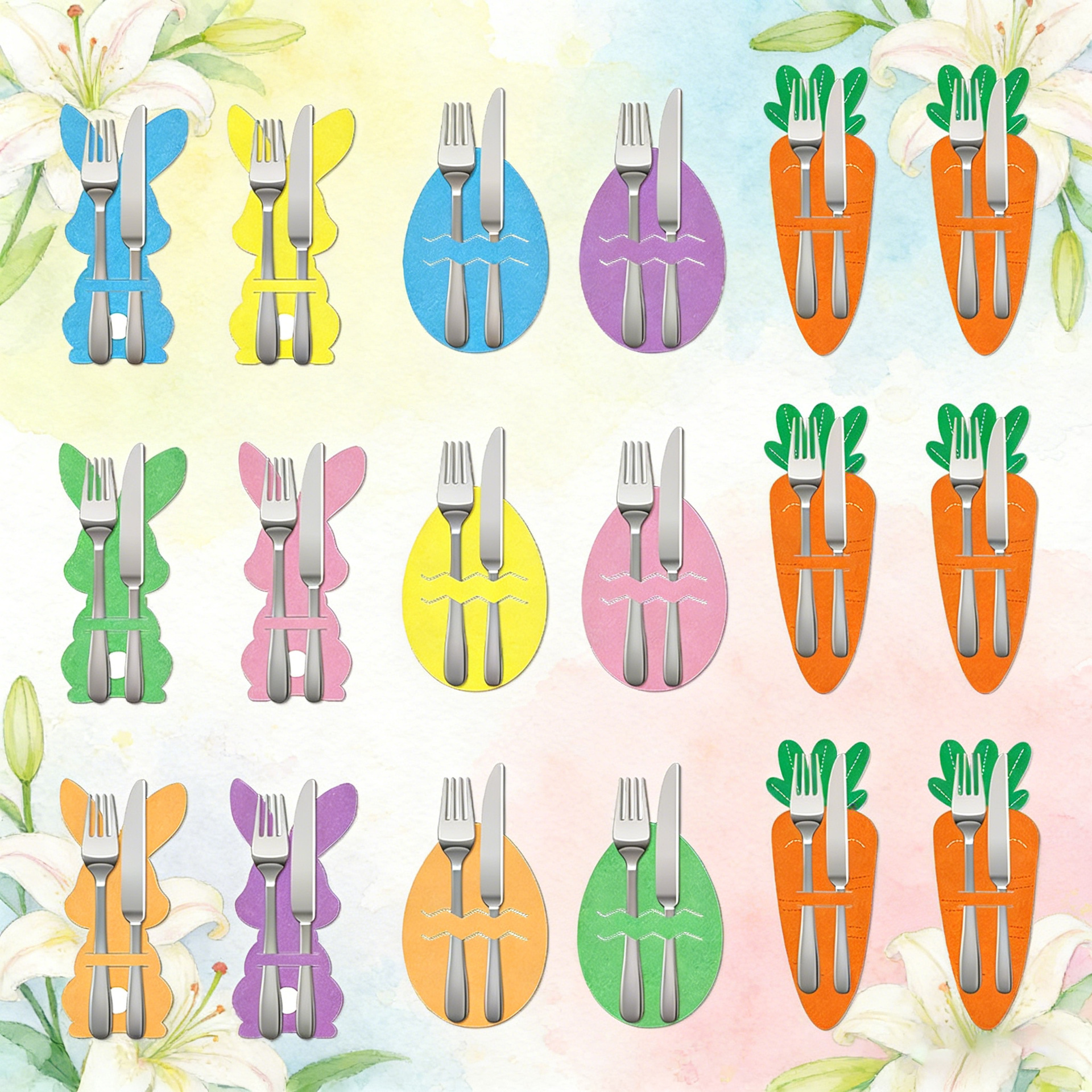 Rabbit 18-Piece Easter Cutlery Holders Set – 3 Identical Sets of 6, Festive Tableware Decor for Holiday Dining and Party Use - Image 5