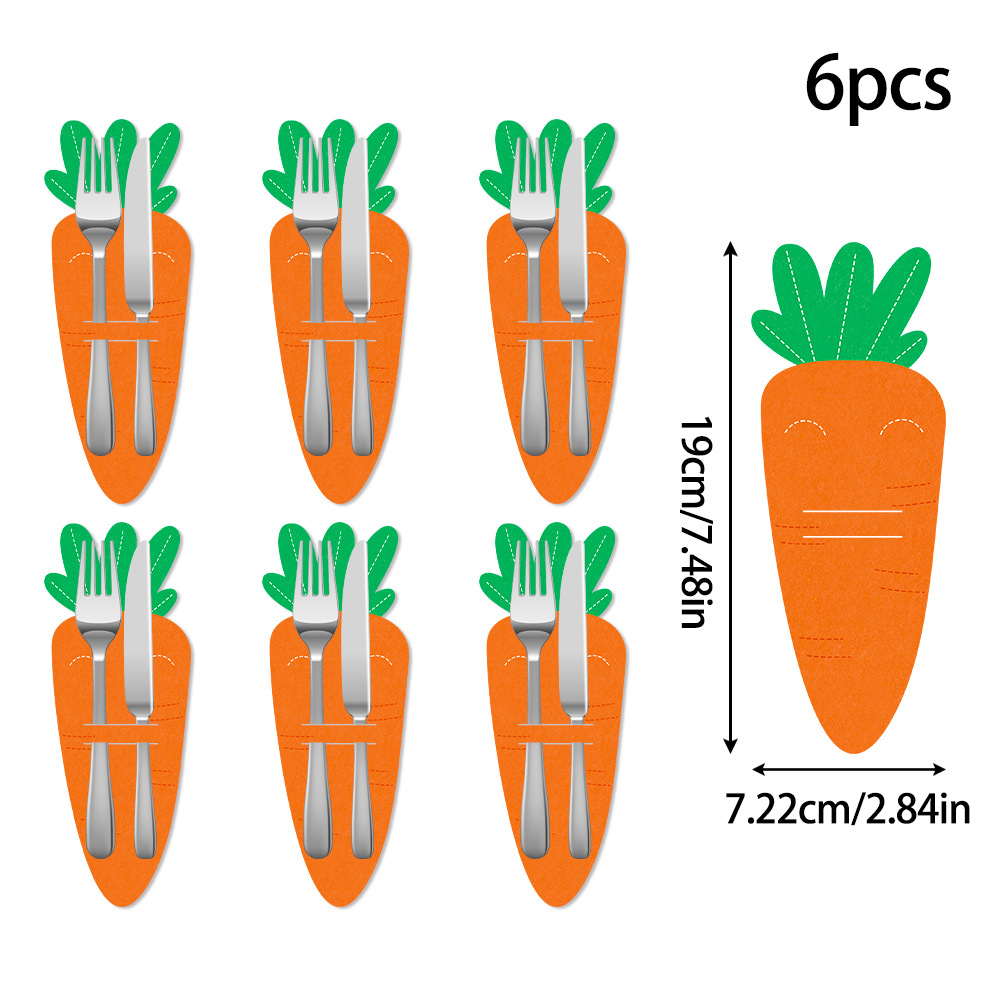 Carrot 18-Piece Easter Cutlery Holders Set – 3 Identical Sets of 6, Festive Tableware Decor for Holiday Dining and Party Use - Image 1