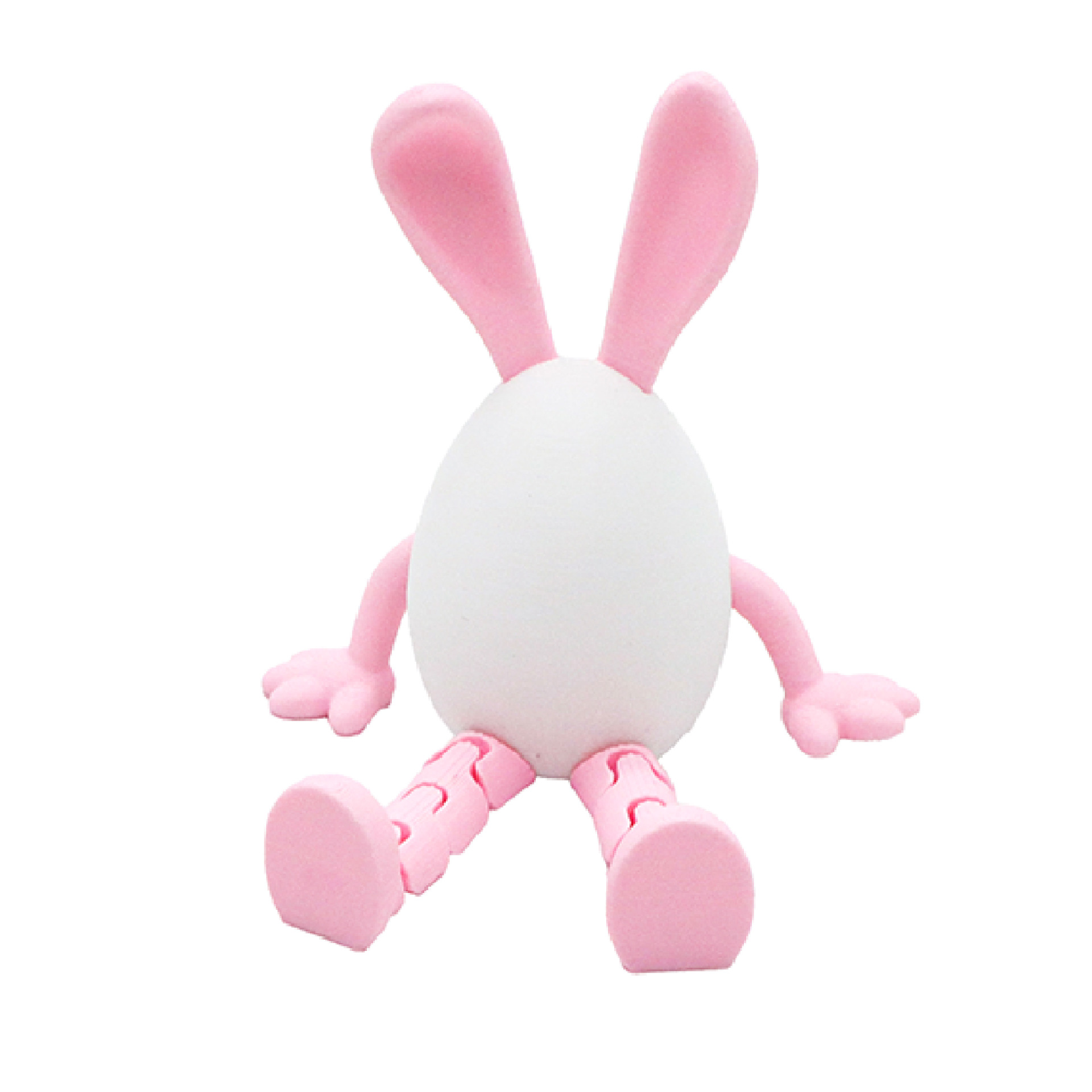 3-Piece Pink rabbit-ear white egg Easter Figurine Set – Identical Poseable Egg-Shaped Toys for Holiday Display and Interactive Play - Image 1