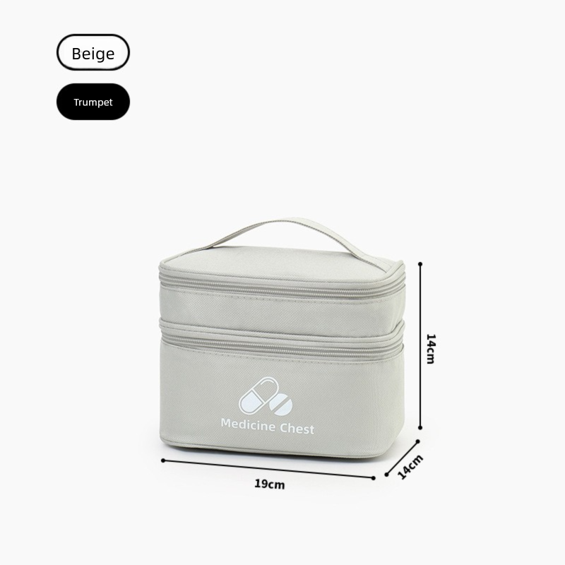 Beige Compact Double-Layer Medicine Storage Case – Portable First Aid Organizer for Home, Travel & Emergency Use - Image 1