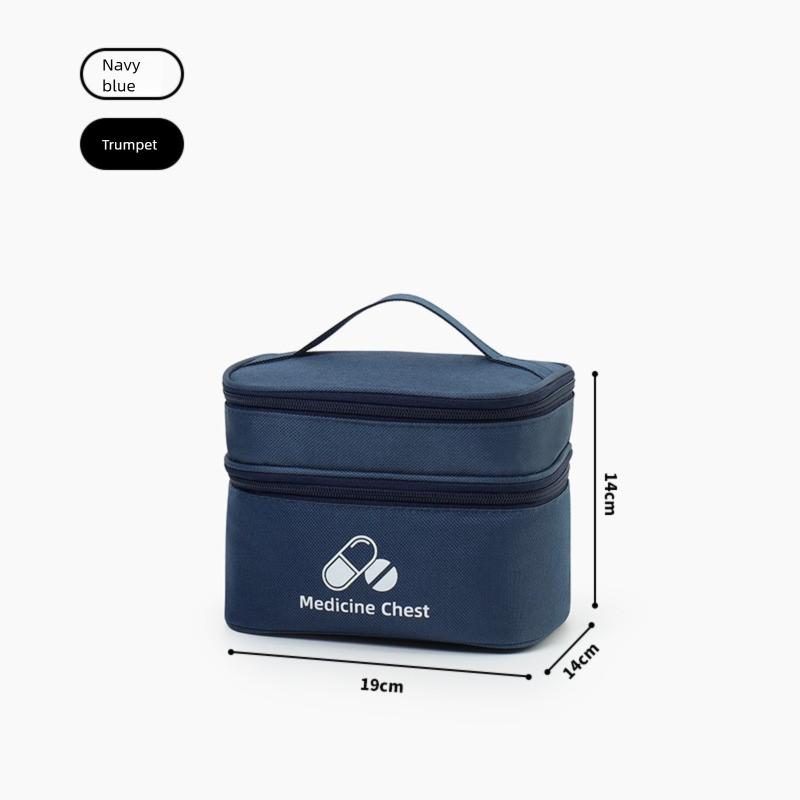 Dark blue Compact Double-Layer Medicine Storage Case – Portable First Aid Organizer for Home, Travel & Emergency Use - Image 1