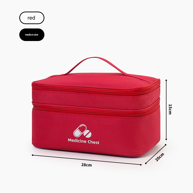 Red Medium Double-Layer Medicine Organizer – Portable First Aid Storage Case with Multiple Compartments for Home & Travel - Image 1