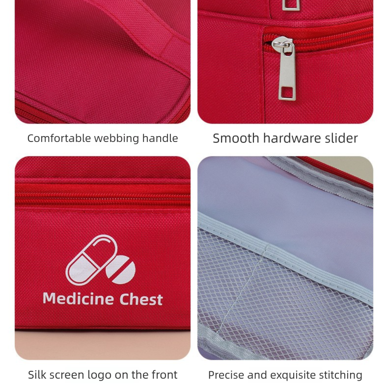 Red Medium Double-Layer Medicine Organizer – Portable First Aid Storage Case with Multiple Compartments for Home & Travel - Image 5