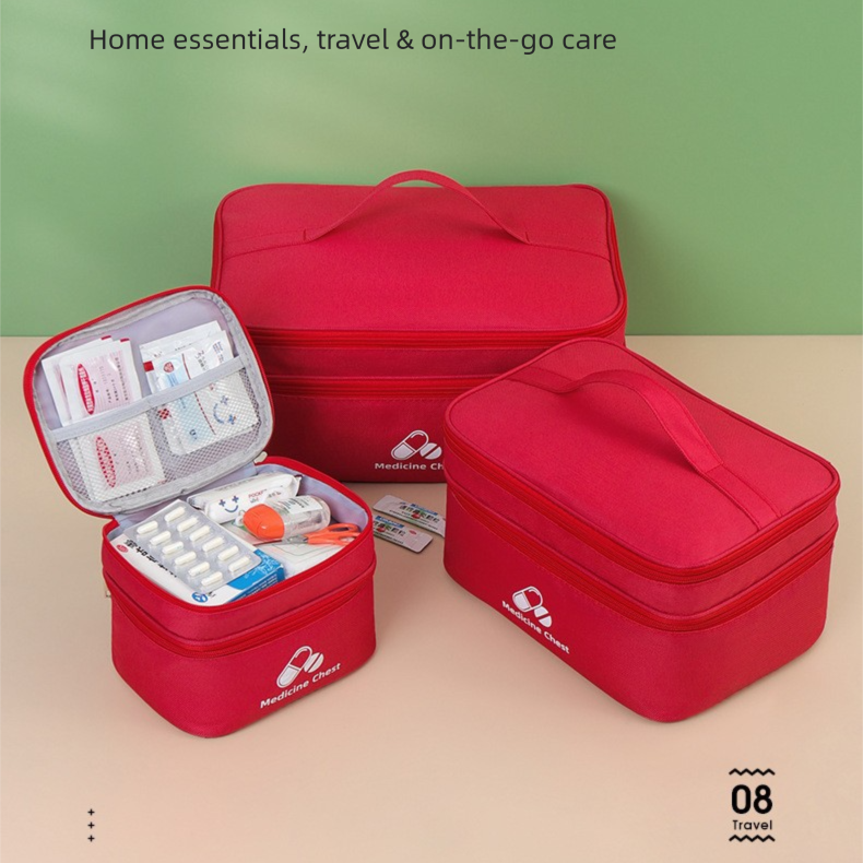 Red Medium Double-Layer Medicine Organizer – Portable First Aid Storage Case with Multiple Compartments for Home & Travel - Image 6