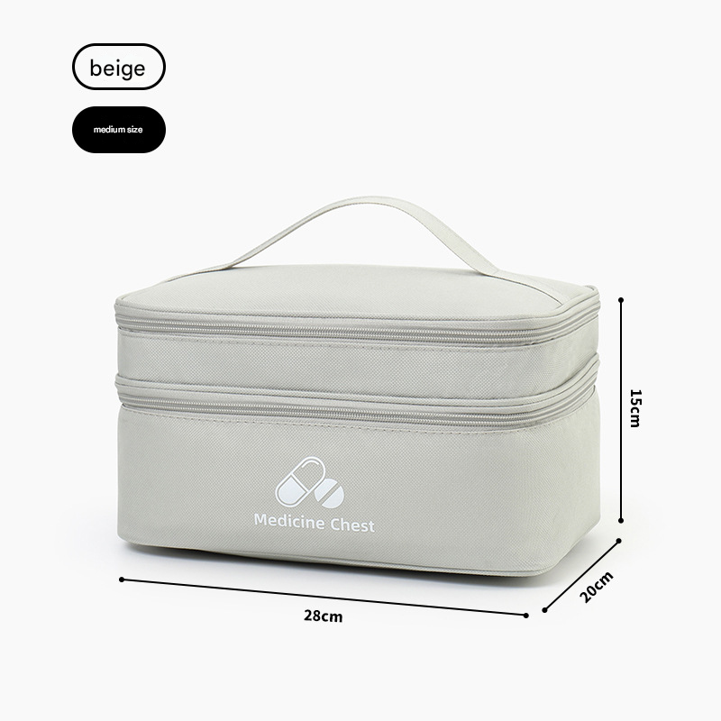 Beige Medium Double-Layer Medicine Organizer – Portable First Aid Storage Case with Multiple Compartments for Home & Travel - Image 1