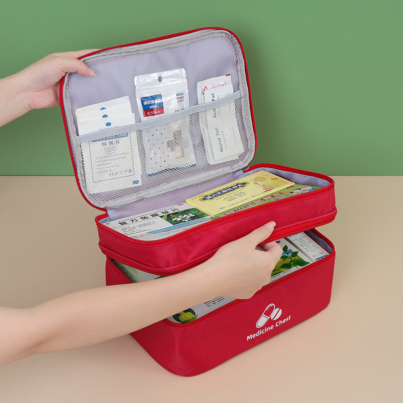 Green Medium Double-Layer Medicine Organizer – Portable First Aid Storage Case with Multiple Compartments for Home & Travel - Image 2