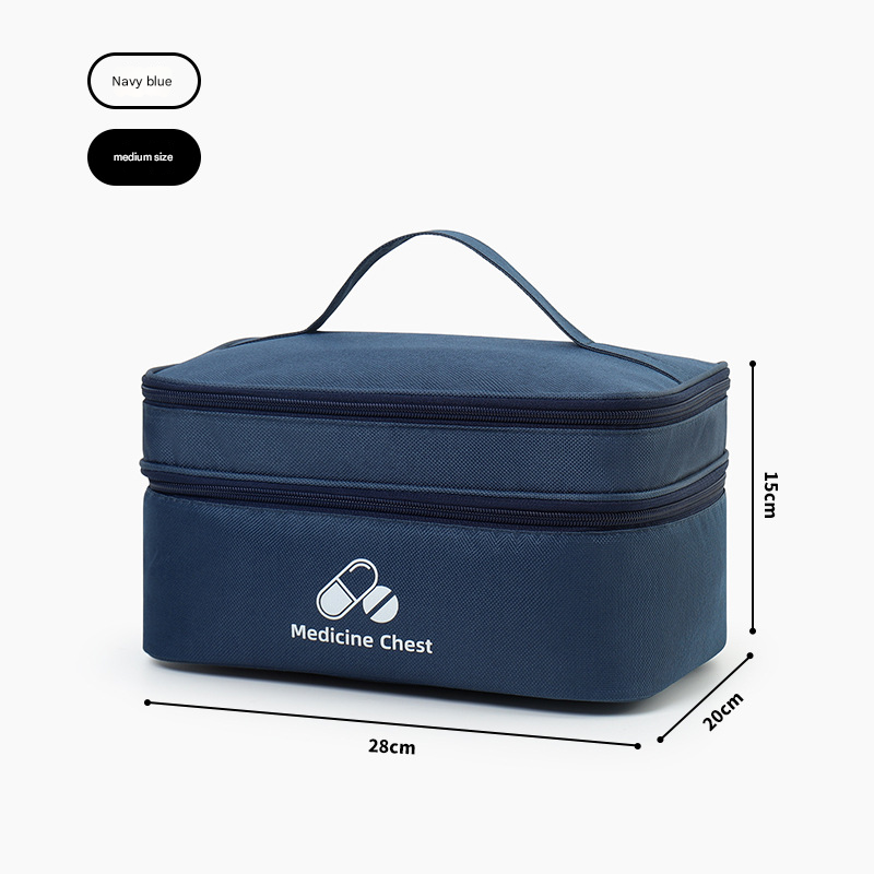 Dark blue Medium Double-Layer Medicine Organizer – Portable First Aid Storage Case with Multiple Compartments for Home & Travel - Image 1