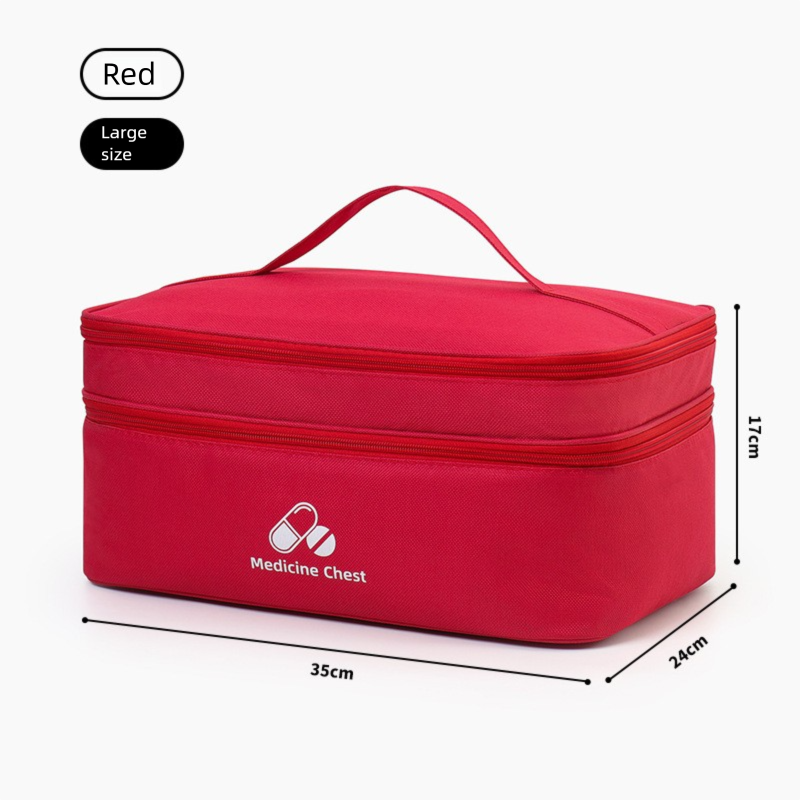 Red Large First Aid Organizer –35×24×17cm Double-Layer Medicine Storage Case for Family & Travel Use - Image 1