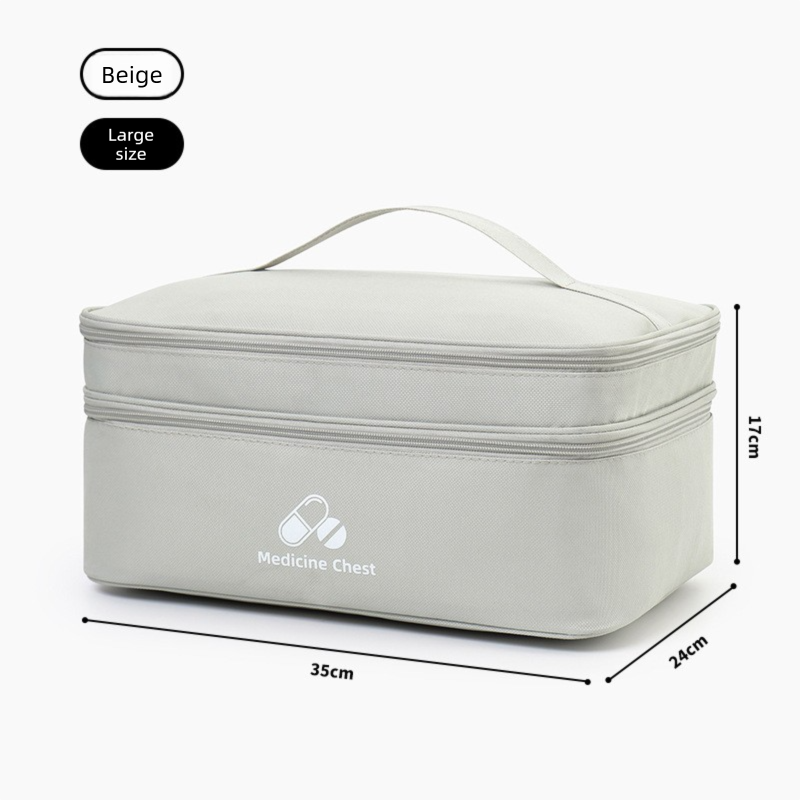 Beige Large First Aid Organizer –35×24×17cm Double-Layer Medicine Storage Case for Family & Travel Use - Image 1