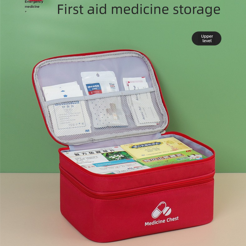 Beige Large First Aid Organizer –35×24×17cm Double-Layer Medicine Storage Case for Family & Travel Use - Image 3