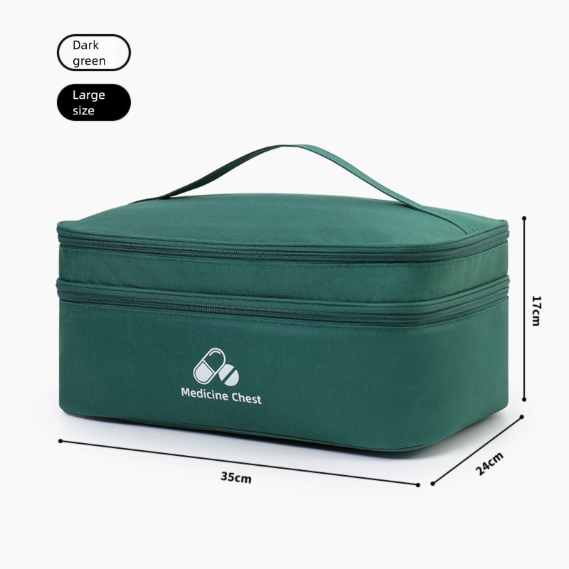 Green Large First Aid Organizer –35×24×17cm Double-Layer Medicine Storage Case for Family & Travel Use - Image 1