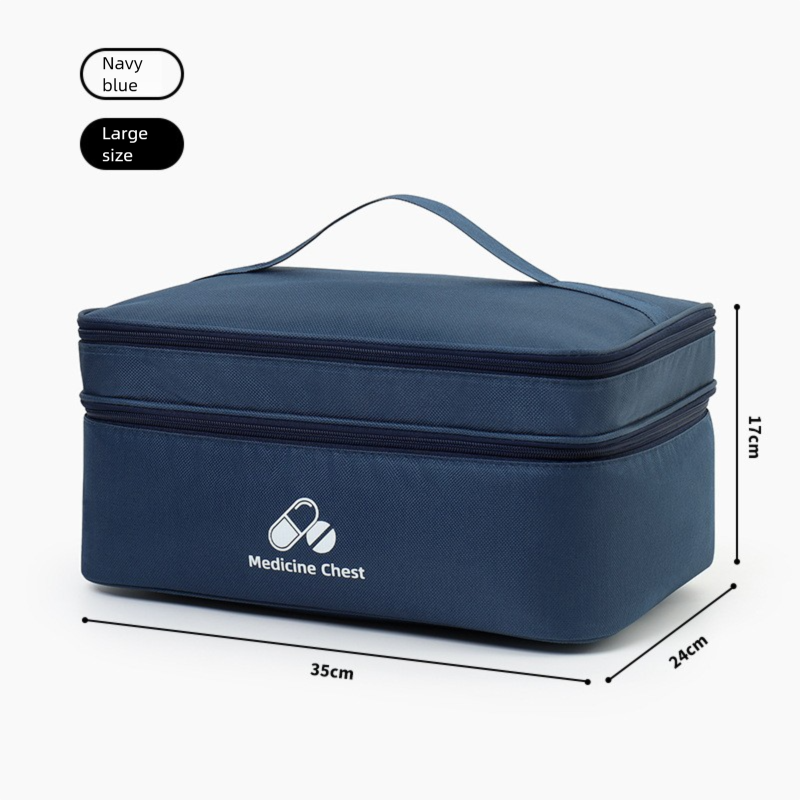 Dark blue Large First Aid Organizer –35×24×17cm Double-Layer Medicine Storage Case for Family & Travel Use - Image 1