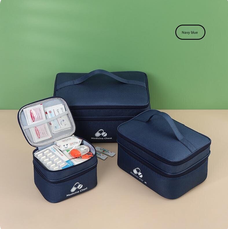 Navy blue 3-Piece First Aid Organizer Set – Small, Medium & Large Medicine Storage Cases (19/23/35cm) for Home & Travel - Image 1