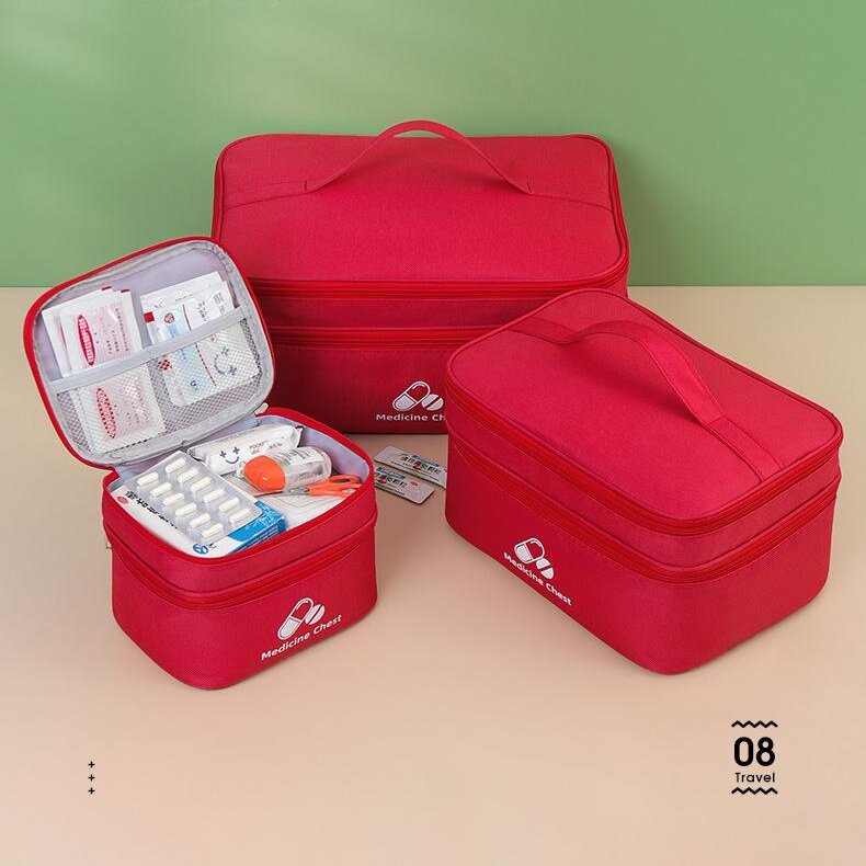 Red 3-Piece First Aid Organizer Set – Small, Medium & Large Medicine Storage Cases (19/23/35cm) for Home & Travel - Image 1