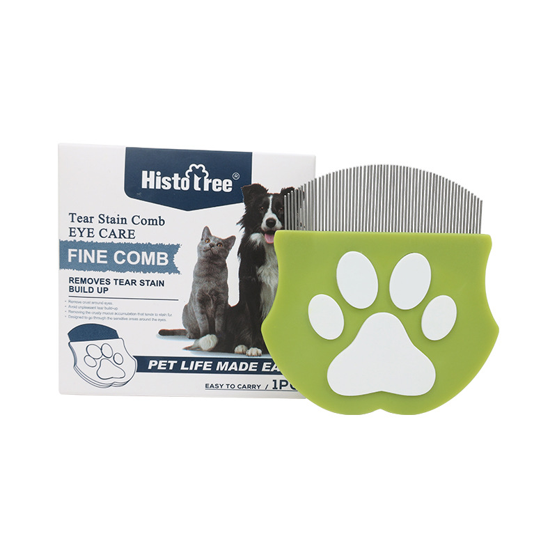 Greenish-gray Pet Grooming Comb – Fine-Toothed Flea Remover with Non-Slip Grip for Cats and Dogs - Image 1