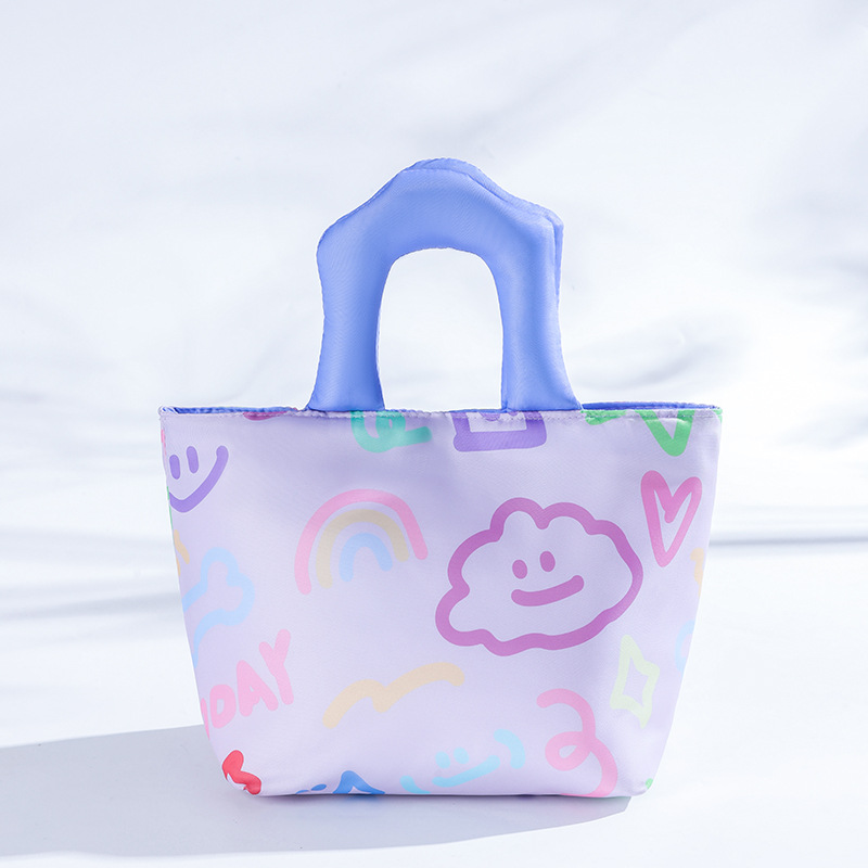 Purple Insulated Lunch Bag – Multi-Color Printed Tote with Padded Handle for Students & Office Workers - Image 1
