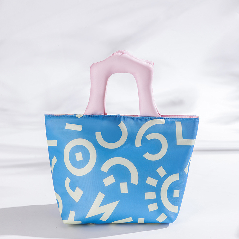 Blue and pink handbag Insulated Lunch Bag – Multi-Color Printed Tote with Padded Handle for Students & Office Workers - Image 1
