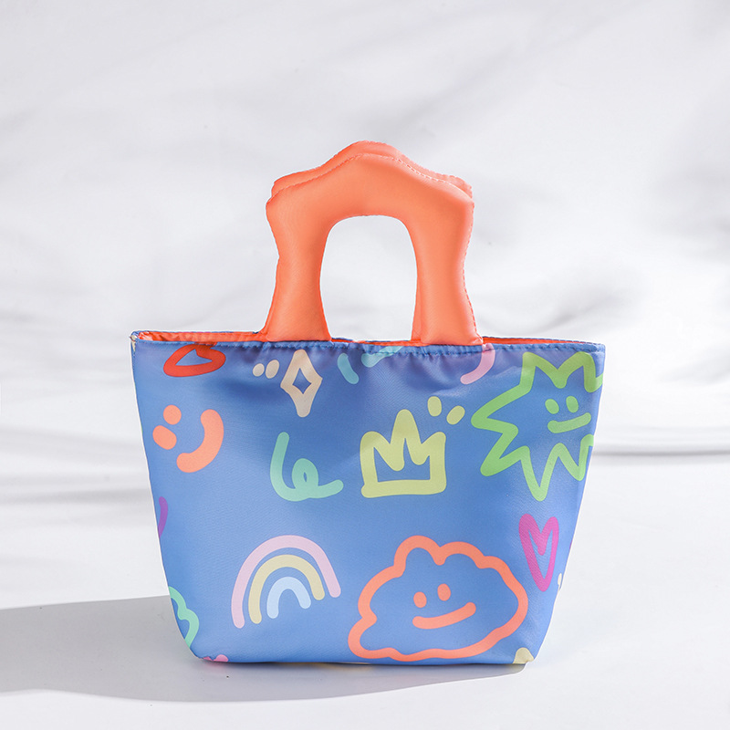 Blue and orange handbag Insulated Lunch Bag – Multi-Color Printed Tote with Padded Handle for Students & Office Workers - Image 1