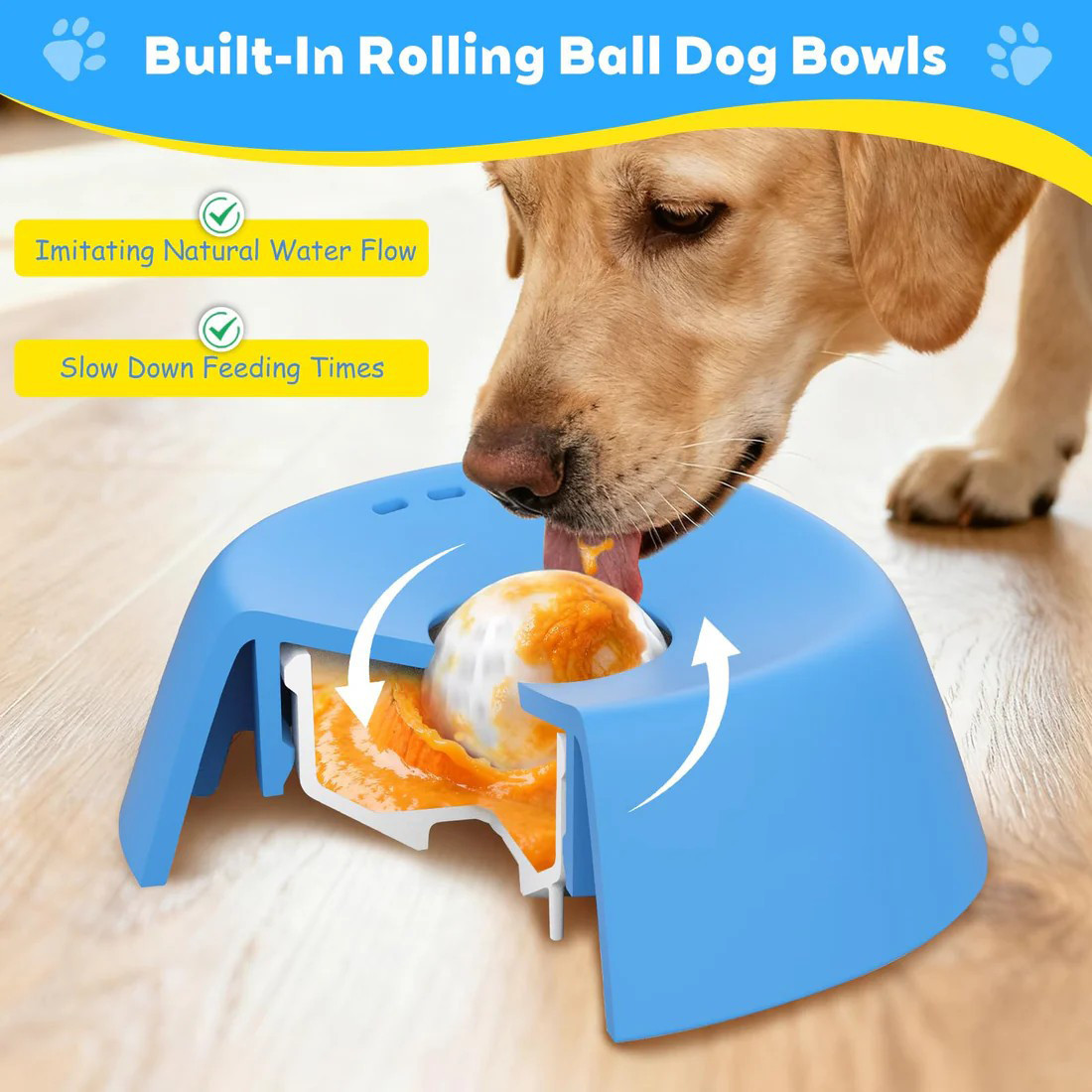 Blue bowl, orange ball Slow Feeding Dog Bowl with Built-In Rolling Ball – Anti-Spill Pet Lick Dish for Healthy Eating Habits - Image 5