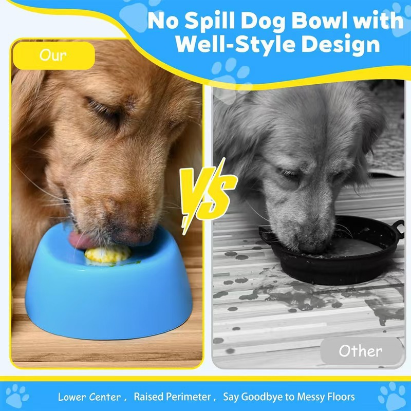Blue bowl, white ball Slow Feeding Dog Bowl with Built-In Rolling Ball – Anti-Spill Pet Lick Dish for Healthy Eating Habits - Image 3