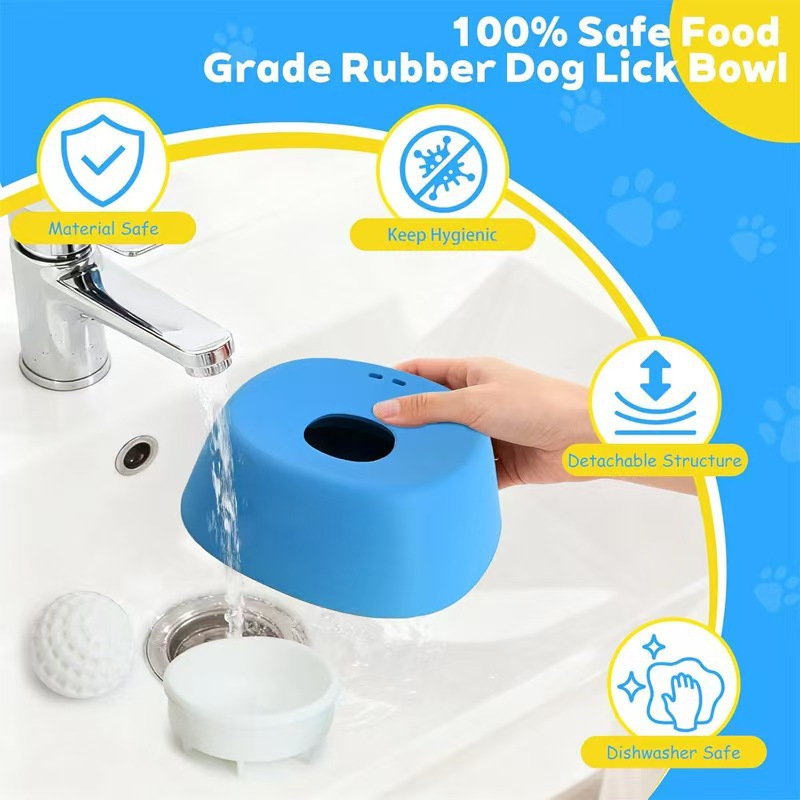 Blue bowl, white ball Slow Feeding Dog Bowl with Built-In Rolling Ball – Anti-Spill Pet Lick Dish for Healthy Eating Habits - Image 4